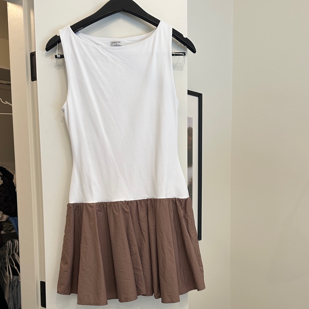 Babaton White and Brown Sleeveless Dress